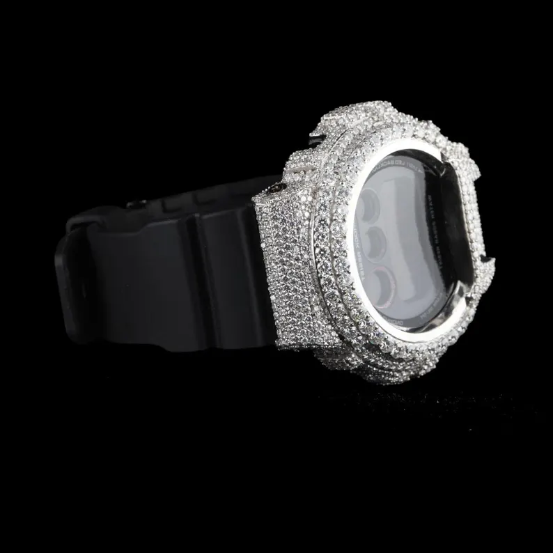 Custom iced-out G-Shock with full white case moissanite diamond watch.