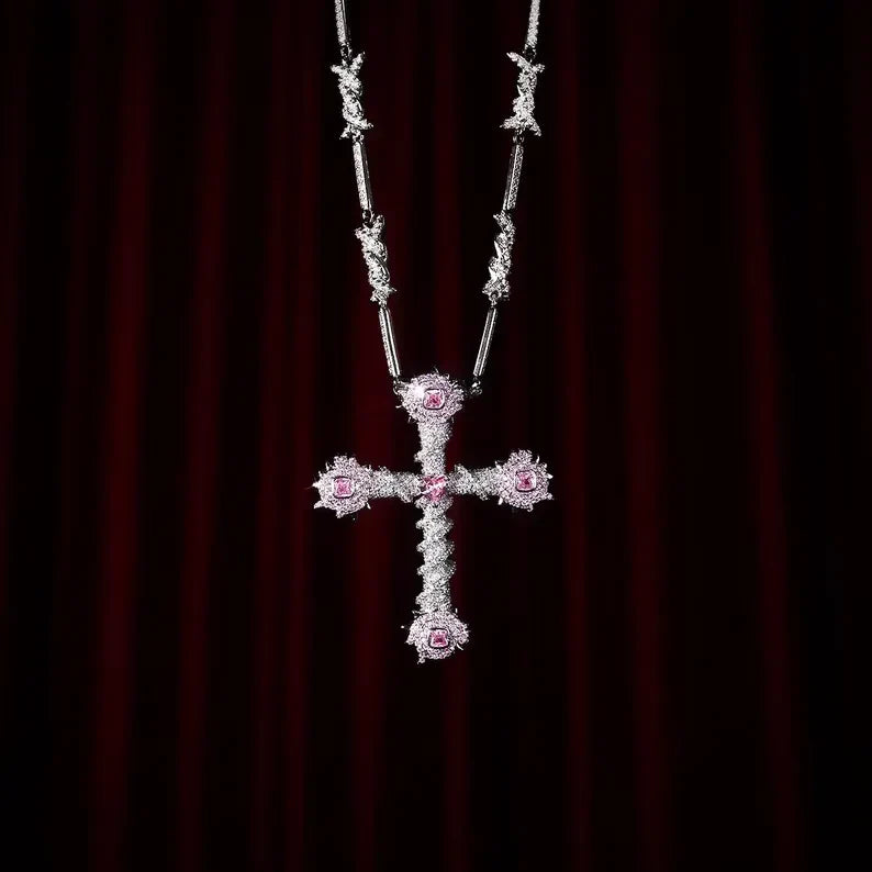 Moissanite VVS Diamond Sterling Silver Luxury Custom Design Cross Chain Pendant