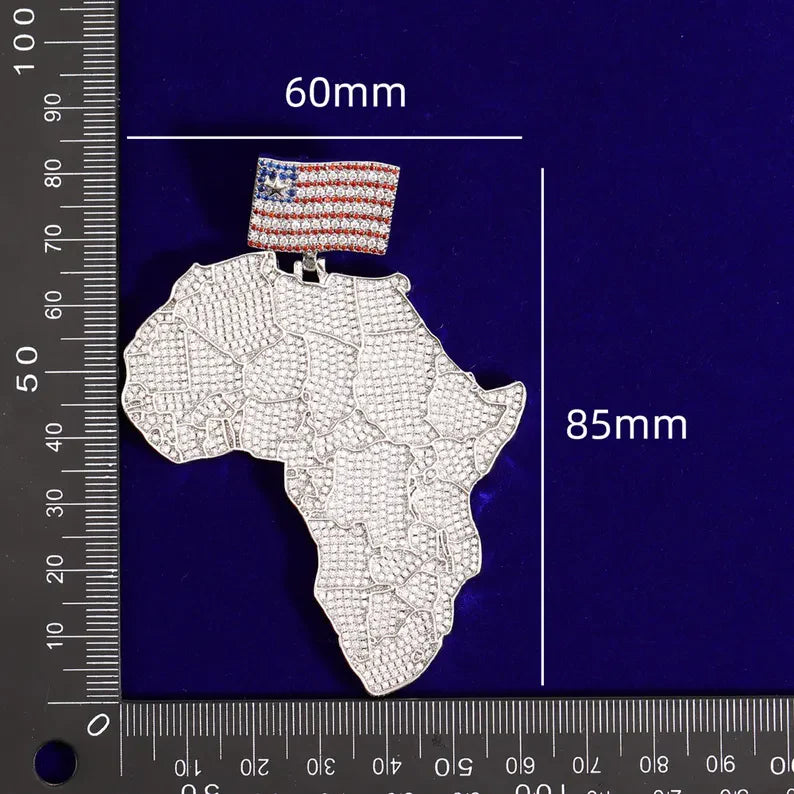 Moissanite VVS Sterling Silver Africa's Map Custom Flag Pendant