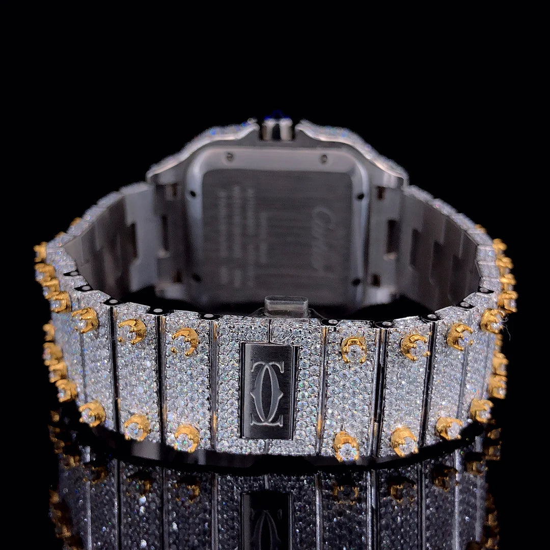 Luxury Cartier Two-Tone Gold Moissanite Diamond Watch