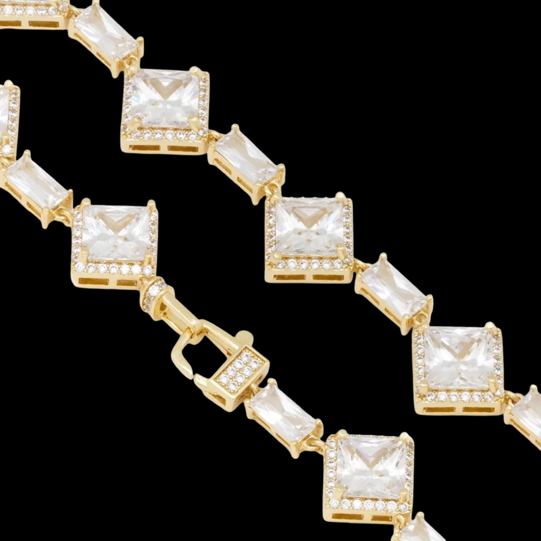 Emerald & Princess Cut Moissanite VVS Diamond Tennis Chain