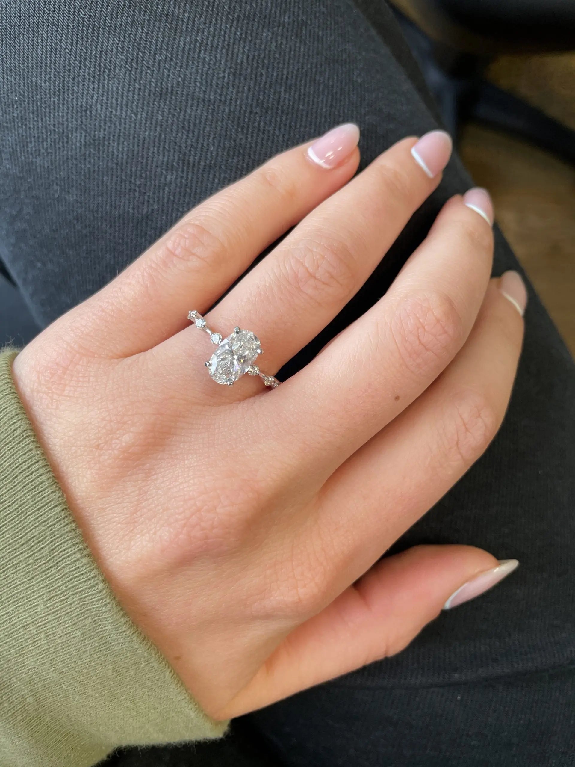 2.0 ct Oval D- VVS Lab Grown Diamond Petite Pave Engagement Ring