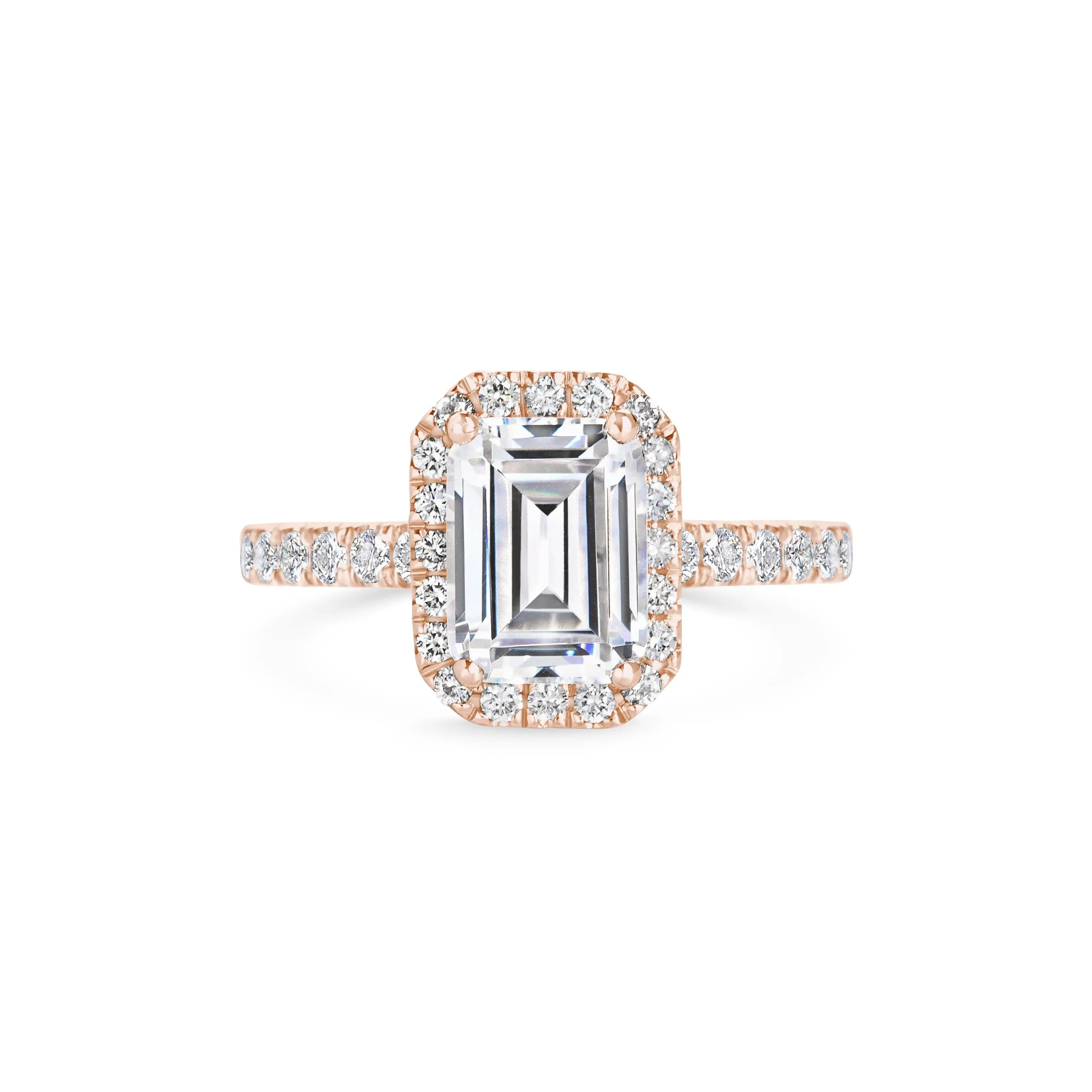 2.0 ct Emerald Cut Halo D- VVS Lab Grown Diamond Pave Engagement Ring
