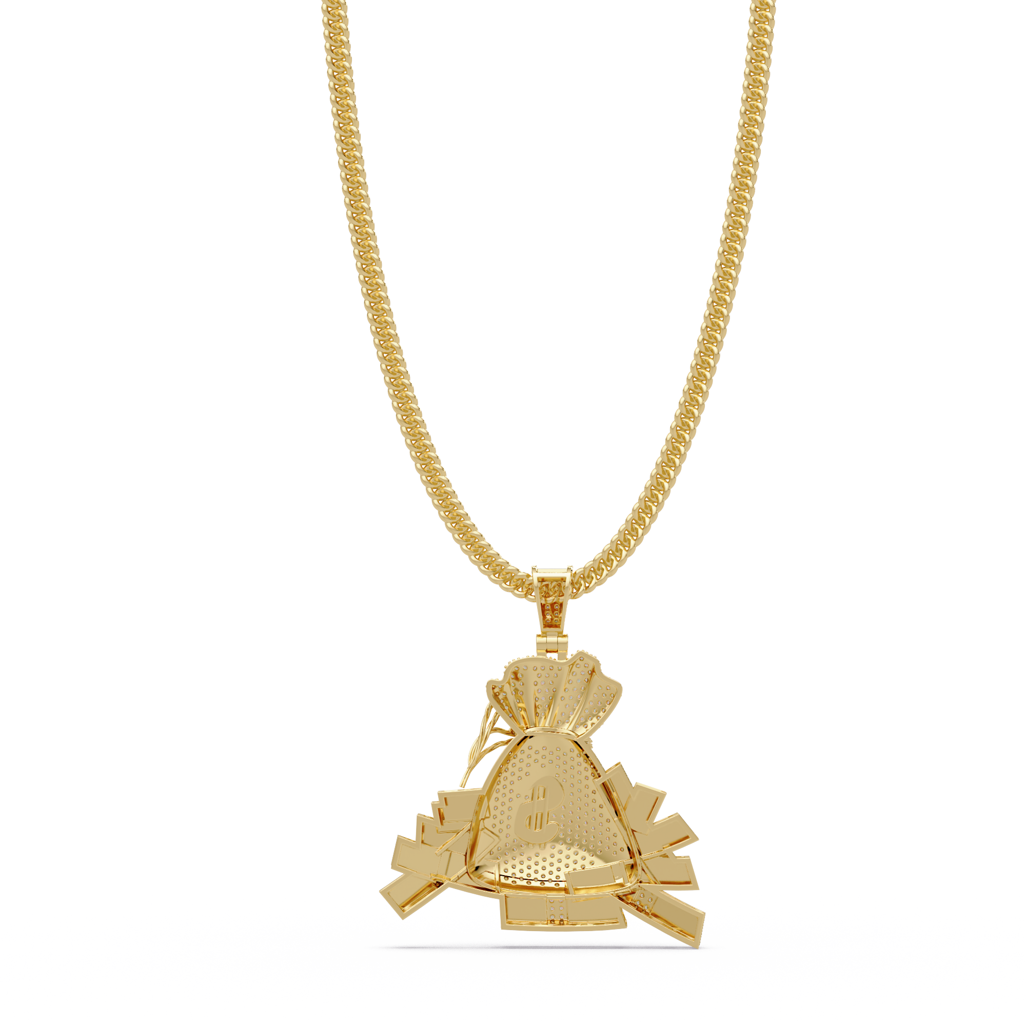 Money Bag Dollar Sign Pendant VVS Moissanite Diamonds