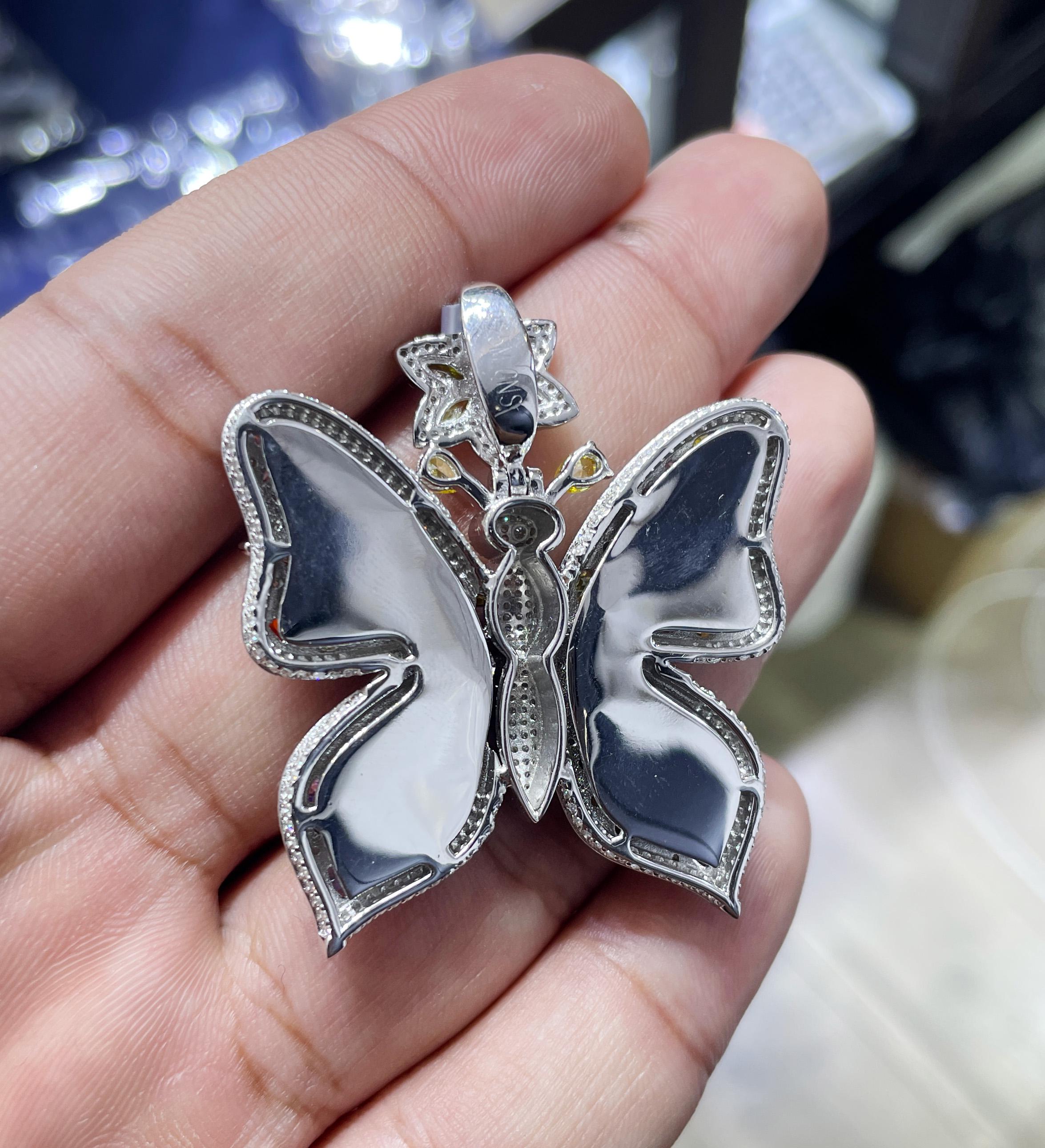 Iced Out Butterfly Pendant Moissanite Necklace 4.5 CT VVS D | Sapphire | 925 Sterling Silver Hip Hop Jewelry