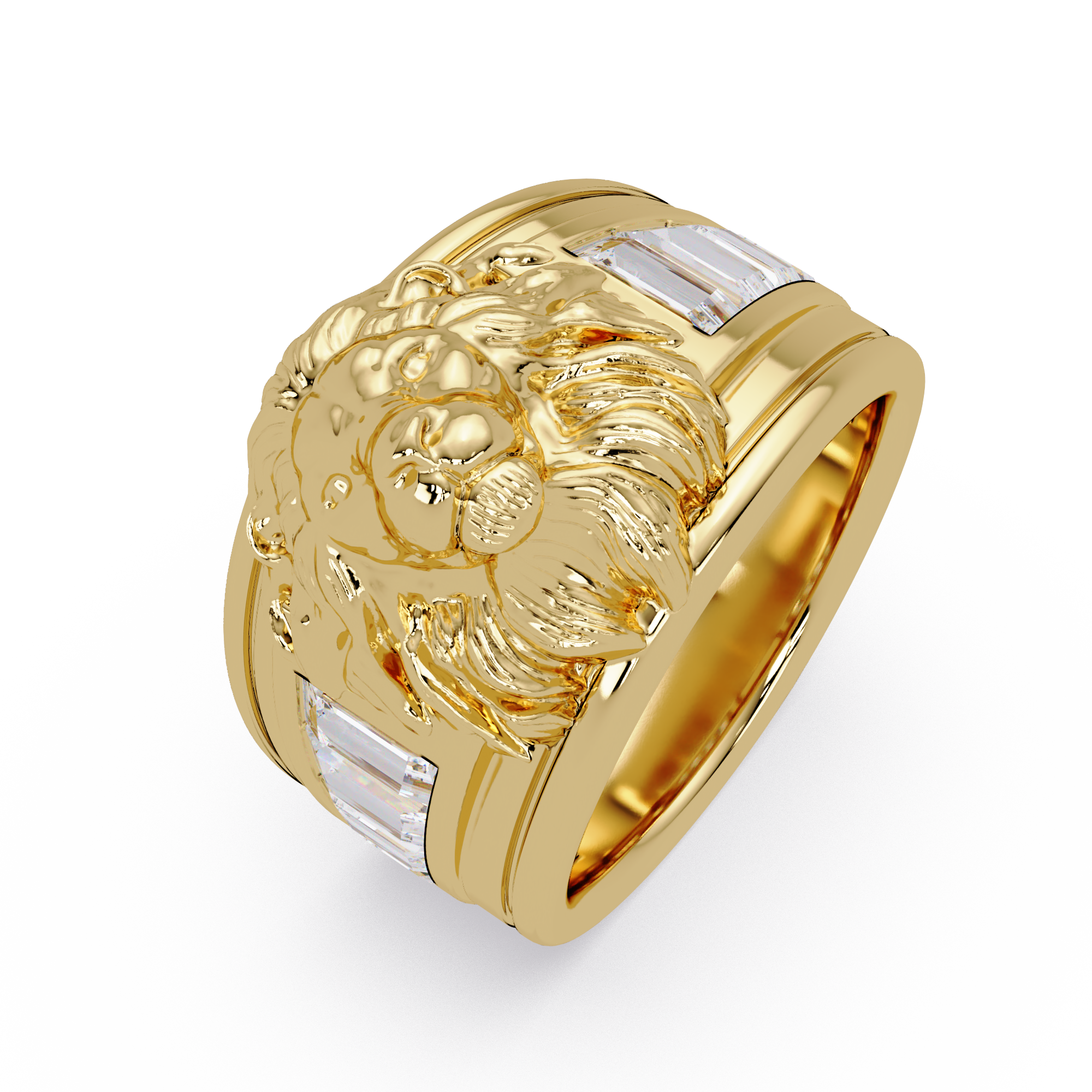 Baguette Cut vvs Moissanite Diamond Lion Head Ring