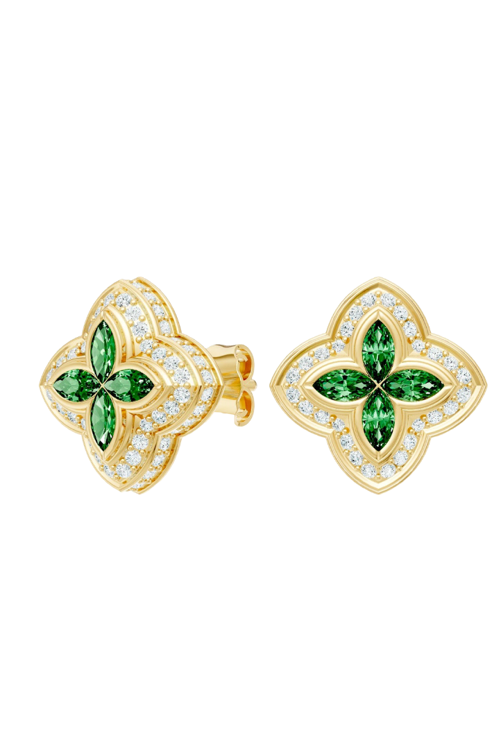 Dark Green Candy Iced Moissanite VVS Diamond Earrings