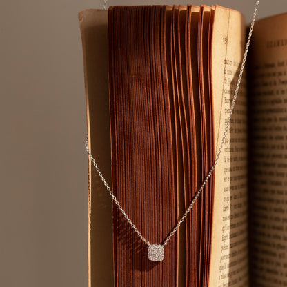 0.20 CTW Round E-VVS Lab Grown Diamond Cushion Halo Women's Necklace