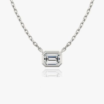 1.0CT Emerald Cut Bezel Solitaire D-VVS Lab Grown Diamond Necklace
