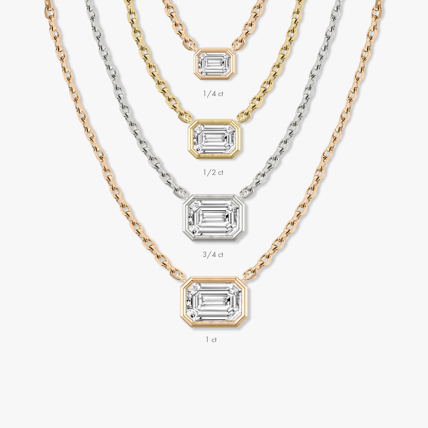 1.0CT Emerald Cut Bezel Solitaire D-VVS Lab Grown Diamond Necklace