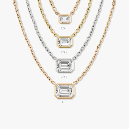 1.0CT Emerald Cut Bezel Solitaire D-VVS Lab Grown Diamond Necklace