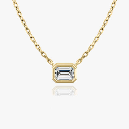 1.0CT Emerald Cut Bezel Solitaire D-VVS Lab Grown Diamond Necklace