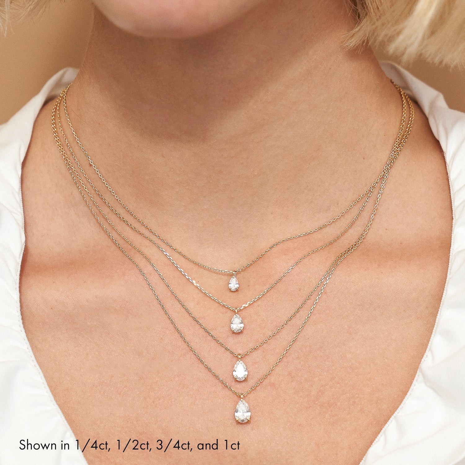 1.0CT Pear Solitaire D-VVS Lab Grown Diamond Dainty Necklace