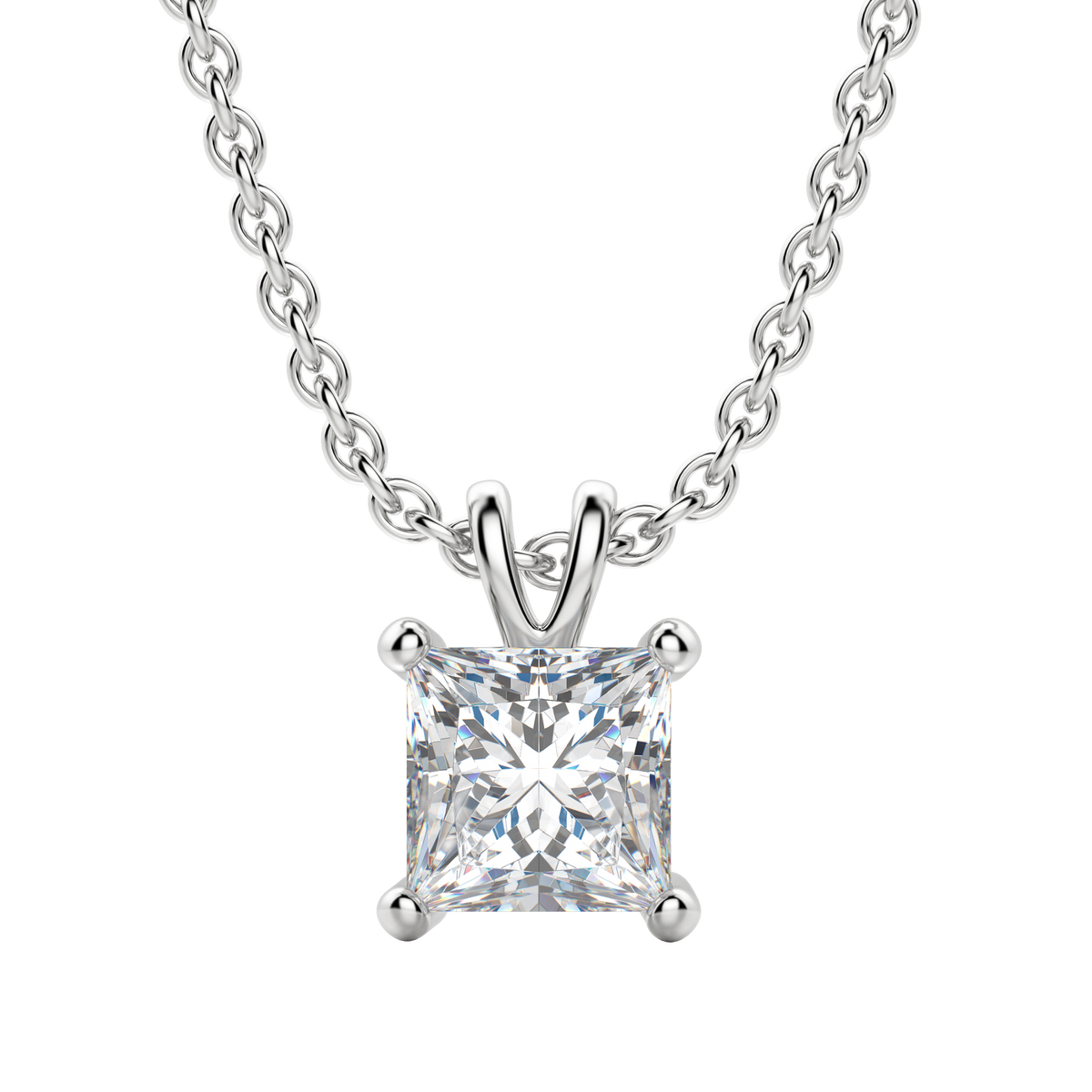 1.0CT Princess Solitaire D-VVS Lab Grown Diamond Necklace