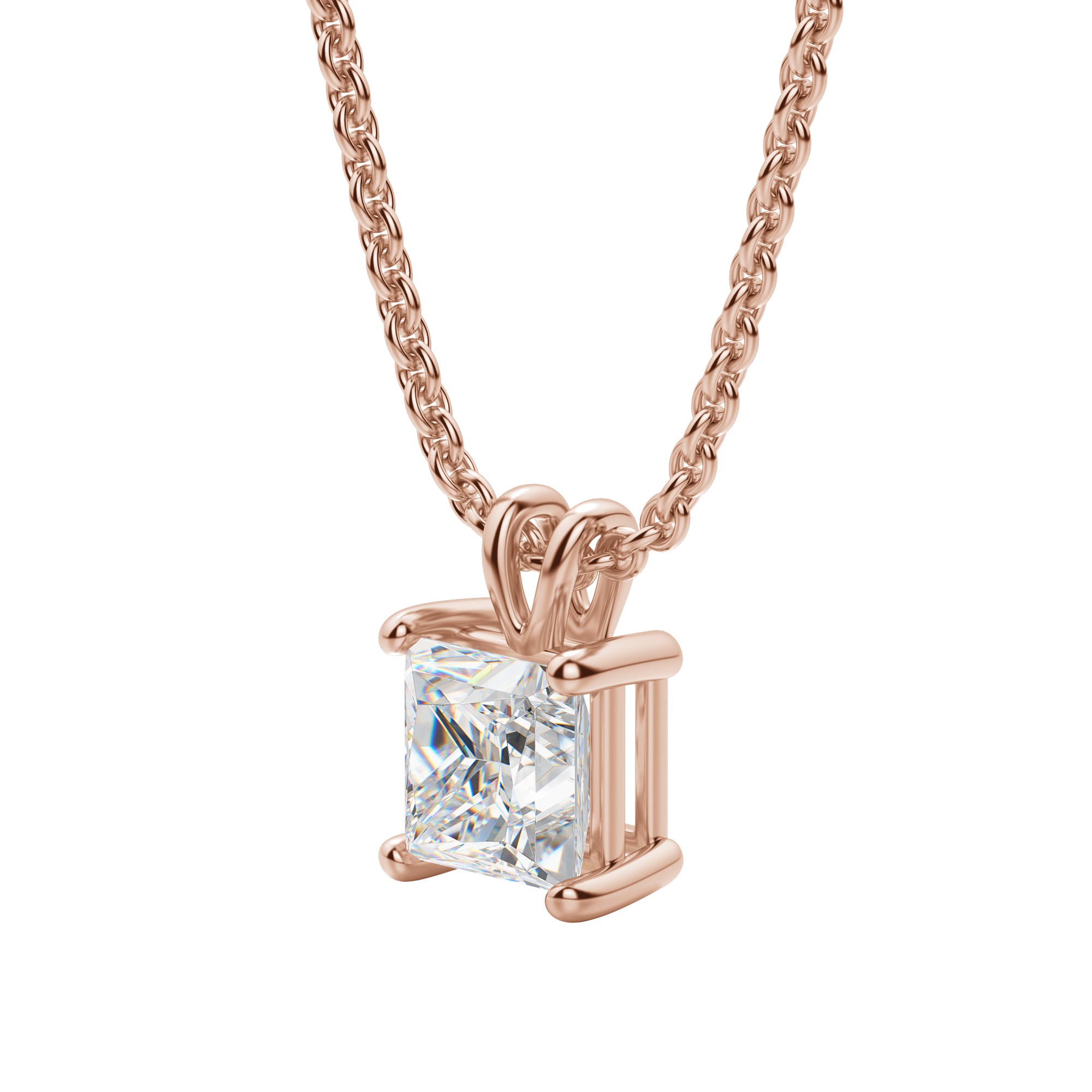 1.0CT Princess Solitaire D-VVS Lab Grown Diamond Necklace