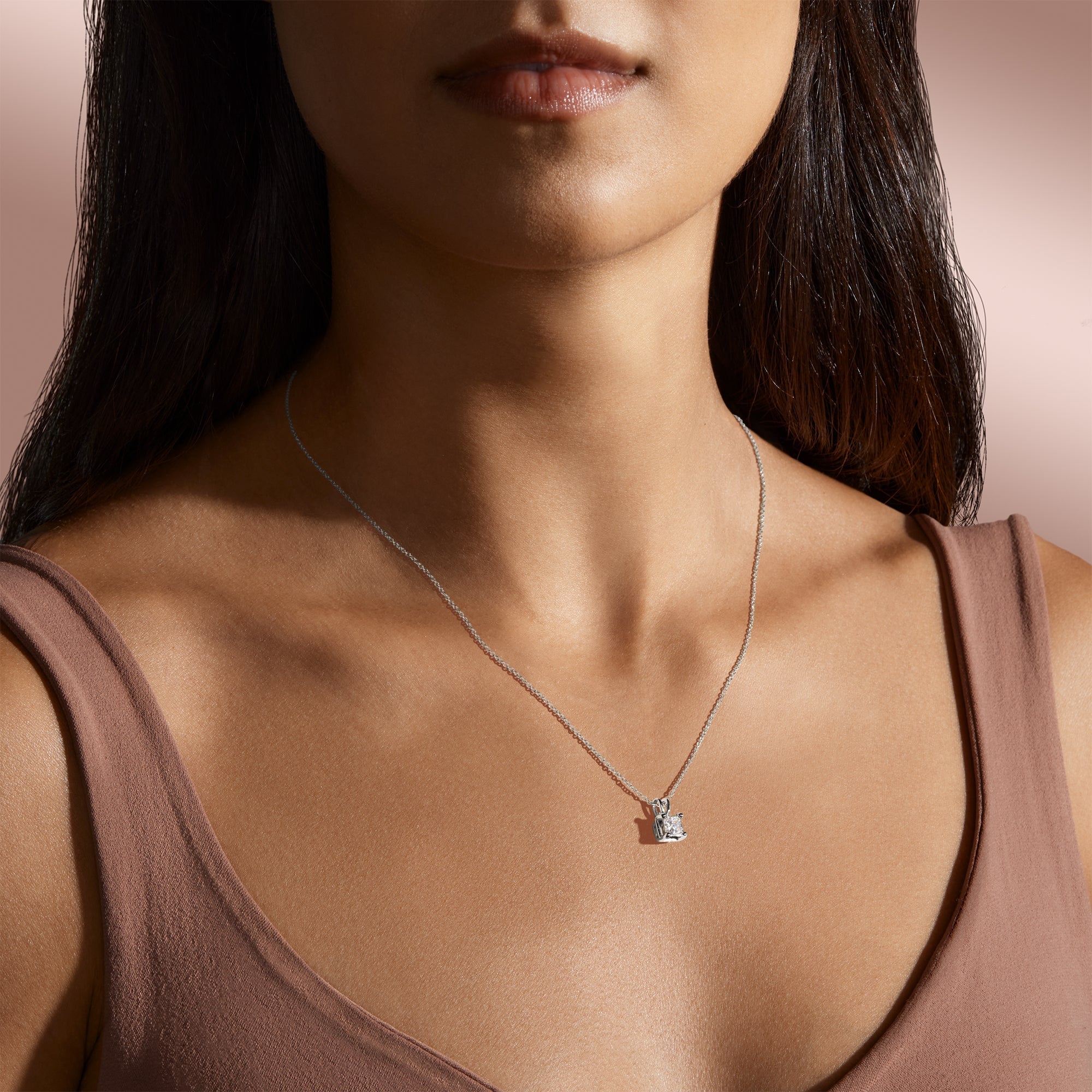 1.0CT Princess Solitaire D-VVS Lab Grown Diamond Necklace