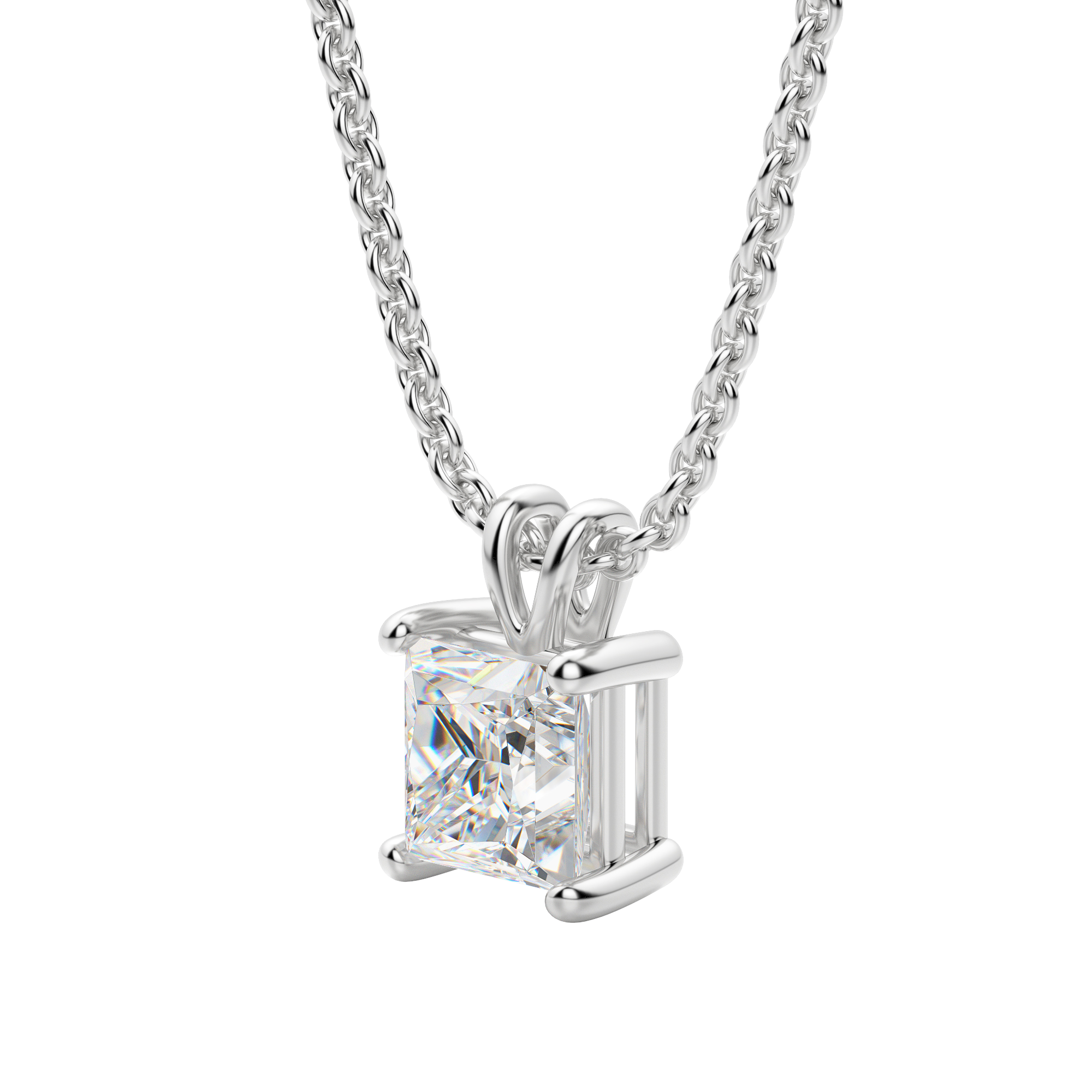 1.0CT Princess Solitaire D-VVS Lab Grown Diamond Necklace