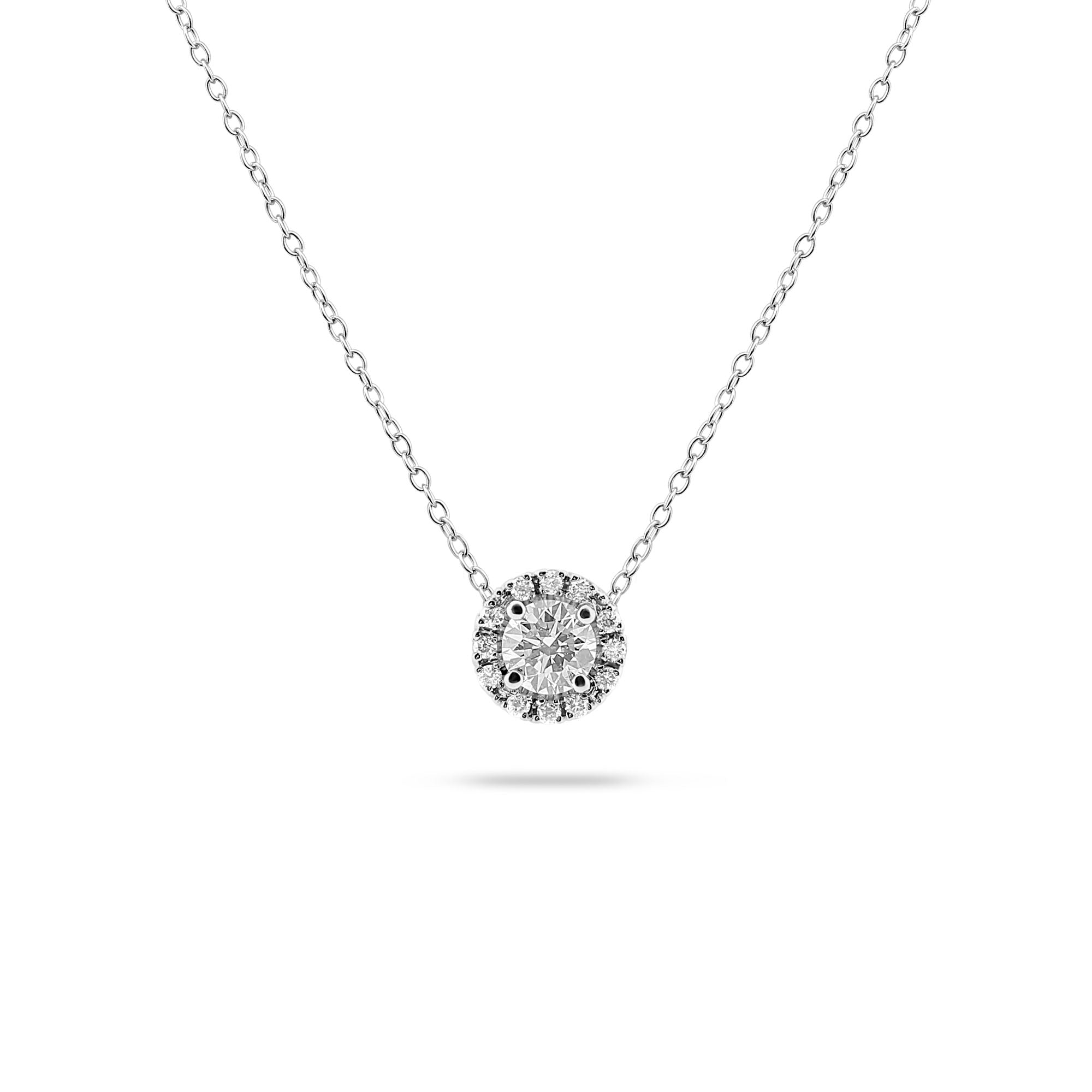 1.0 CT Round Halo D-VVS Lab Grown Diamond Necklace