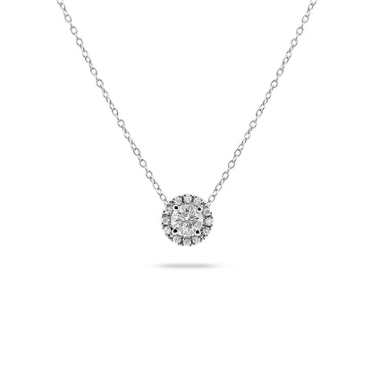 1.0 CT Round Halo D-VVS Lab Grown Diamond Necklace