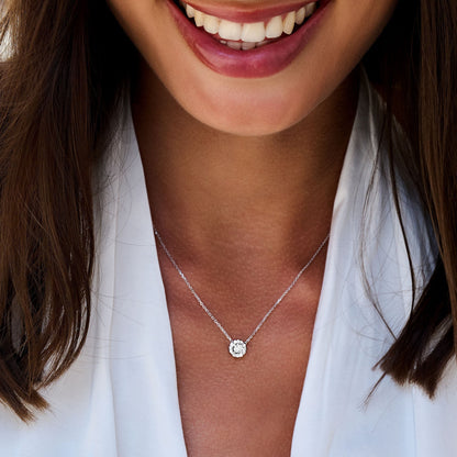 1.0 CT Round Halo D-VVS Lab Grown Diamond Necklace
