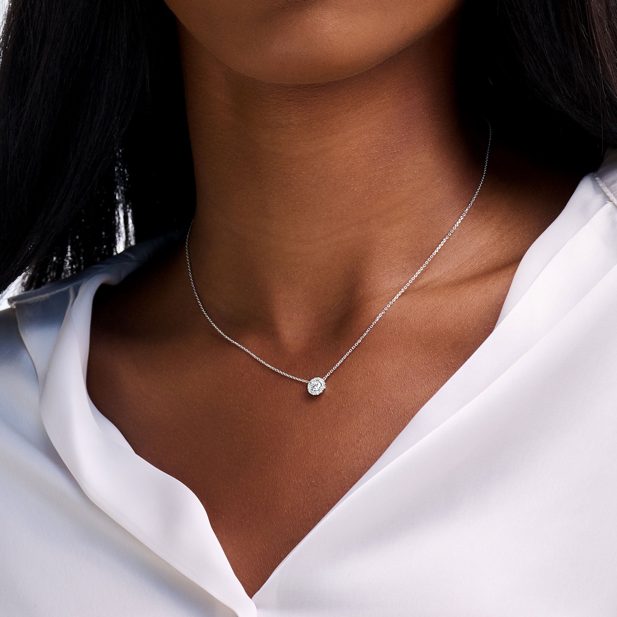 1.0 CT Round Halo D-VVS Lab Grown Diamond Necklace