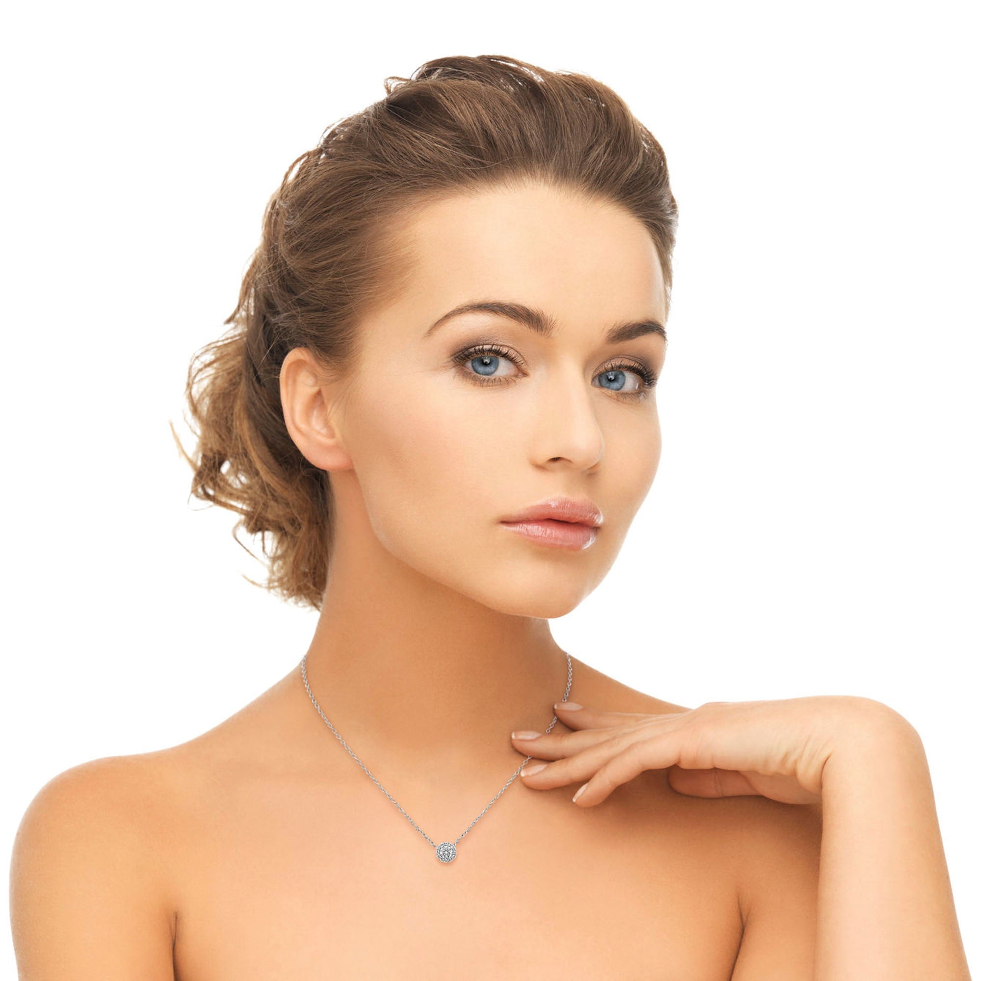 1.0 CT Round Halo D-VVS Lab Grown Diamond Necklace