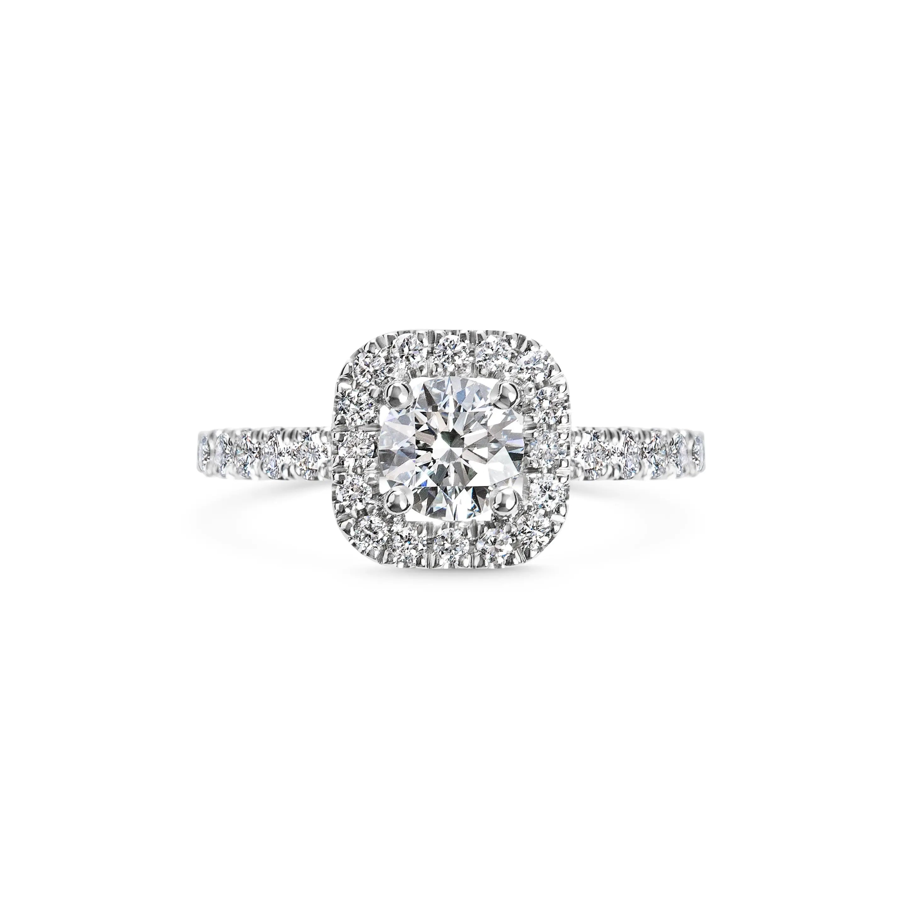 1.0 Ct Cushion Halo D- VVS Lab Grown Diamond Pave Engagement Ring