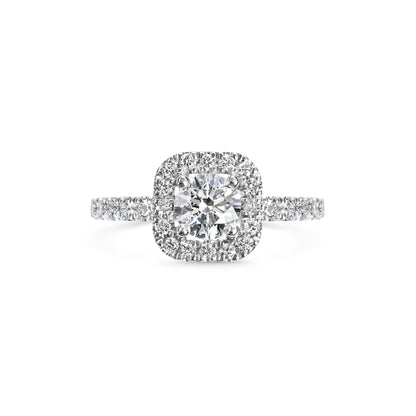 1.0 Ct Cushion Halo D- VVS Lab Grown Diamond Pave Engagement Ring