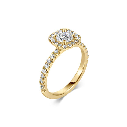 1.0 Ct Cushion Halo D- VVS Lab Grown Diamond Pave Engagement Ring