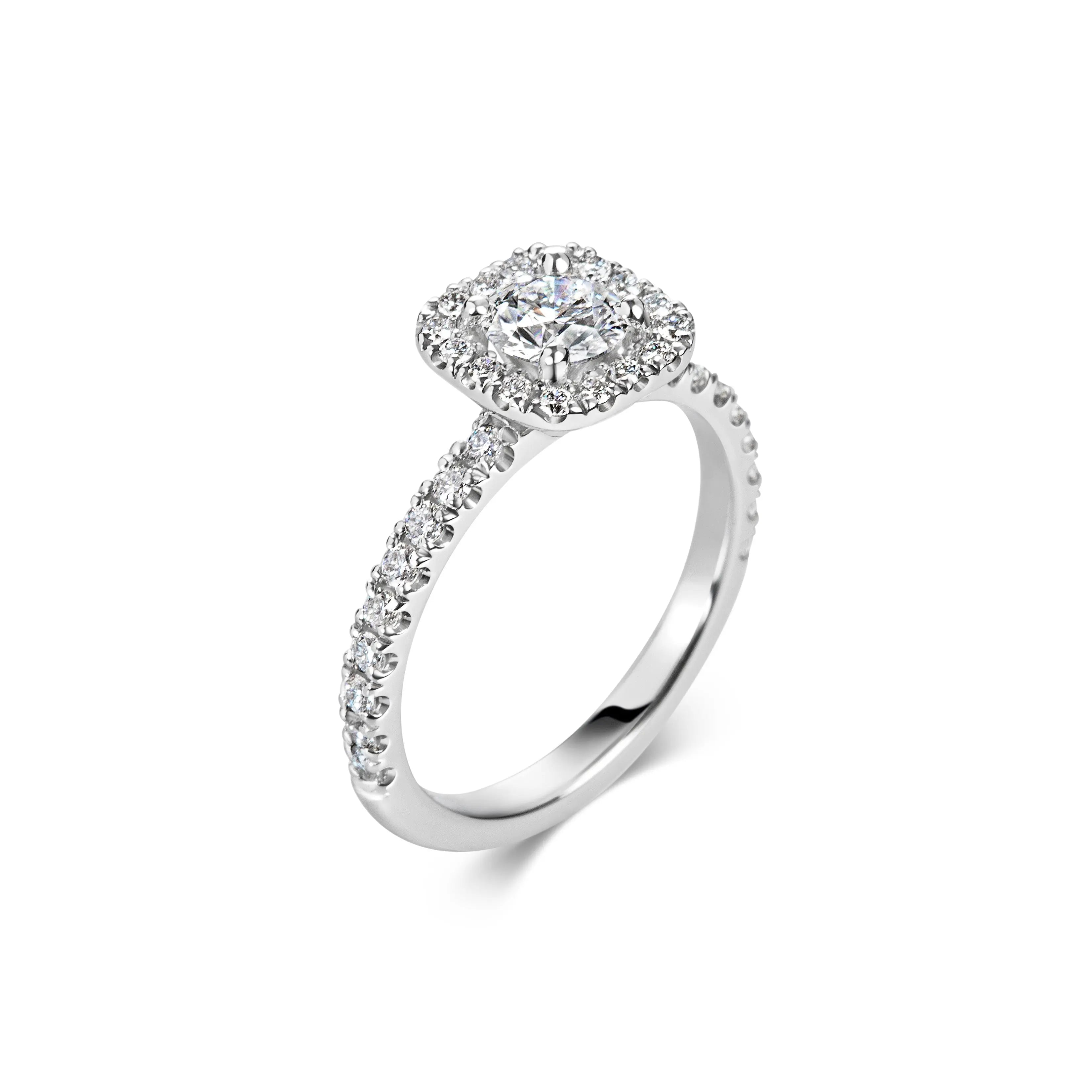 1.0 Ct Cushion Halo D- VVS Lab Grown Diamond Pave Engagement Ring