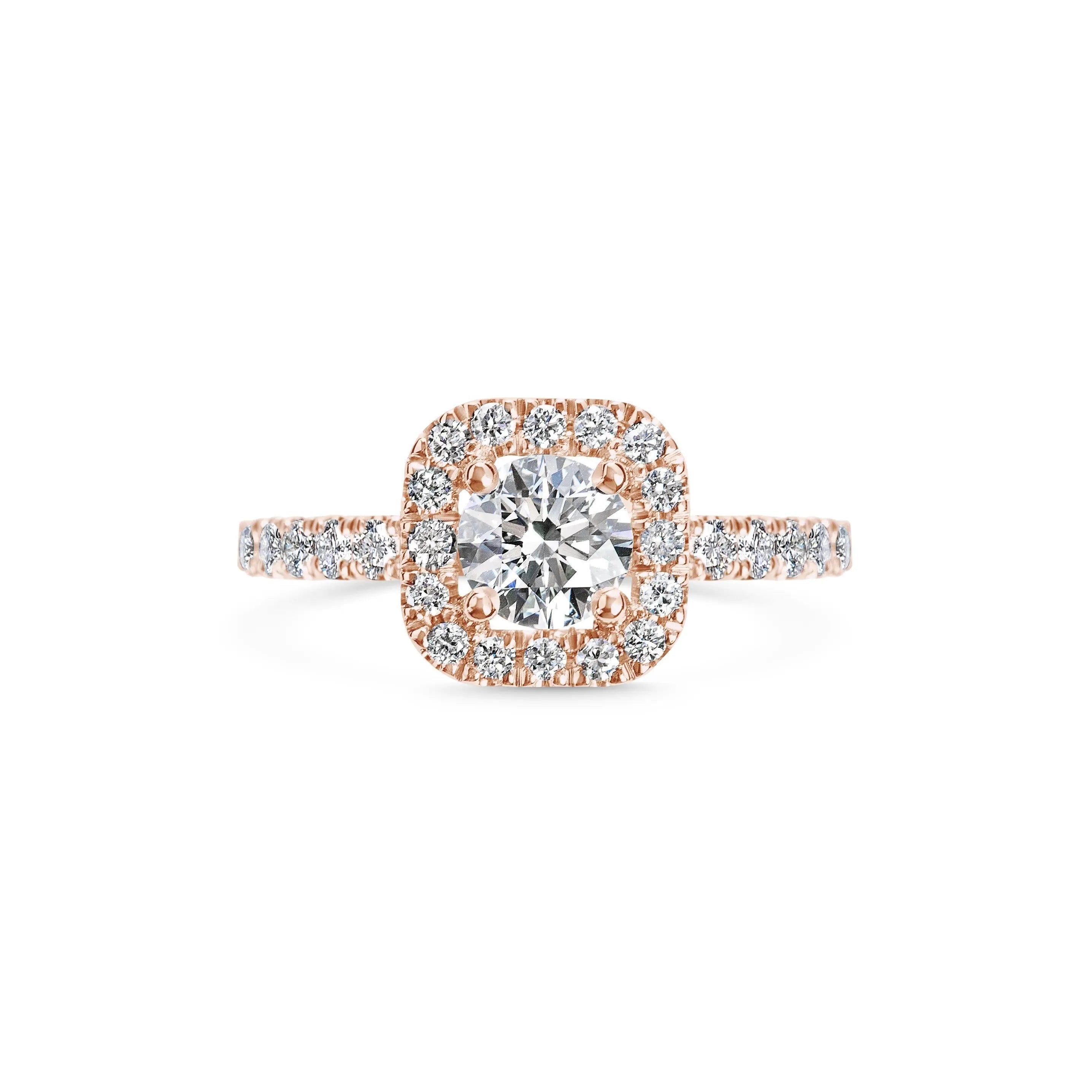1.0 Ct Cushion Halo D- VVS Lab Grown Diamond Pave Engagement Ring