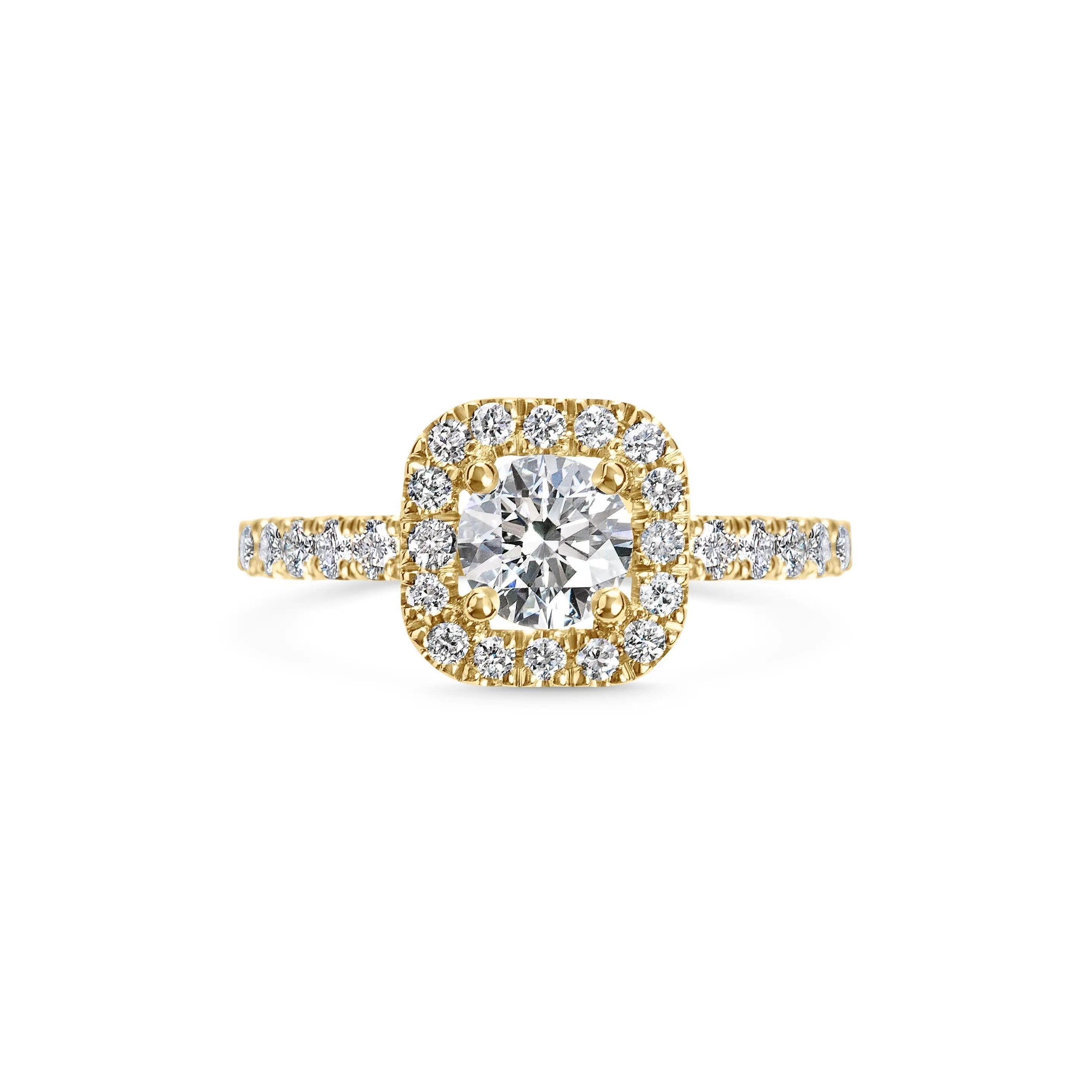1.0 Ct Cushion Halo D- VVS Lab Grown Diamond Pave Engagement Ring
