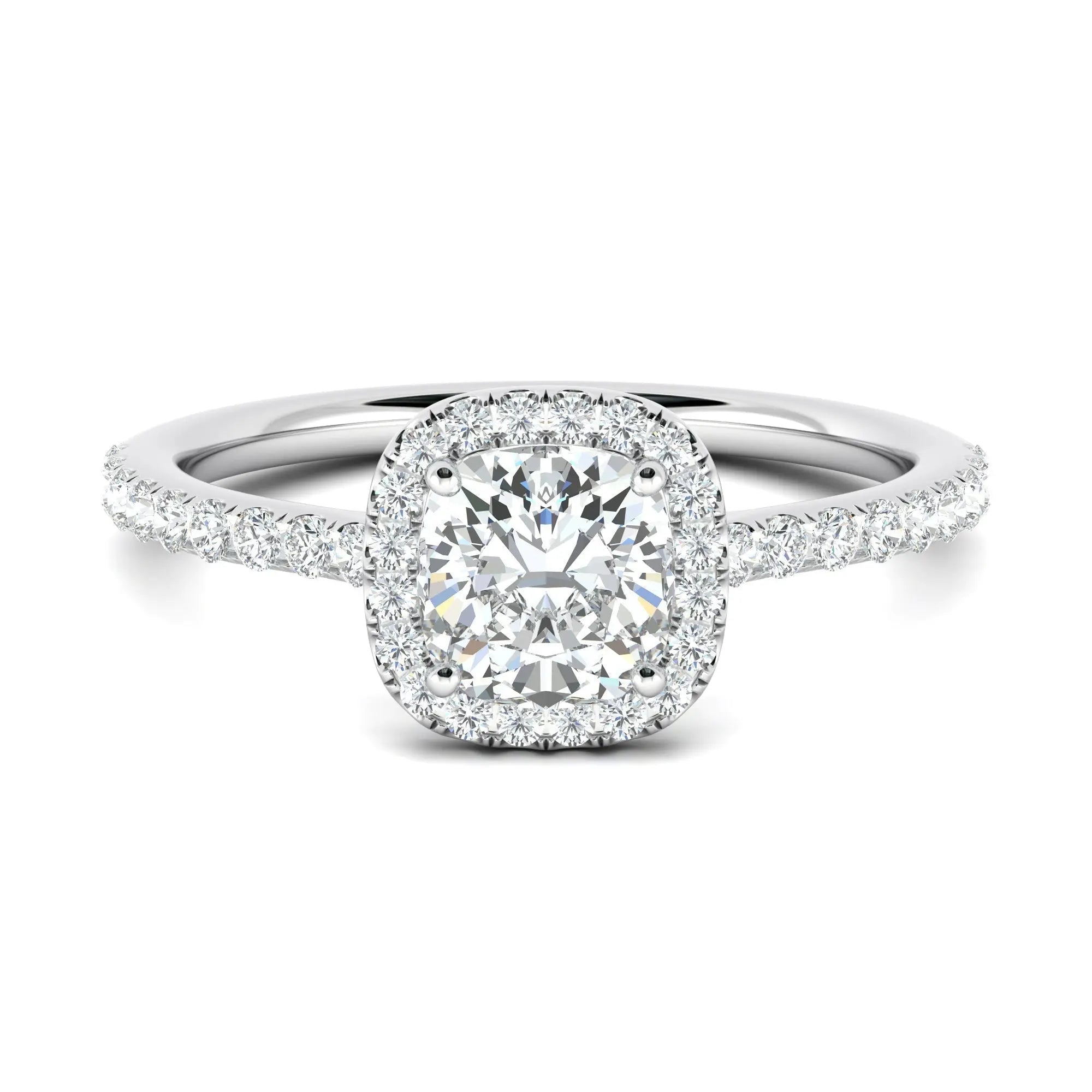1.0 CT Cushion Halo D- VVS Lab Grown Diamond Pave Engagement Ring