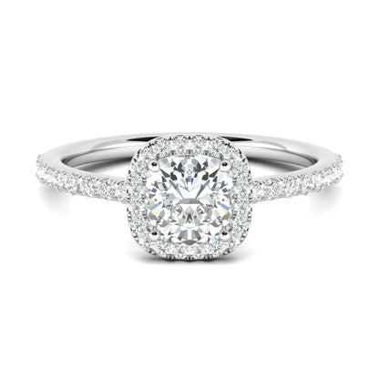 1.0 CT Cushion Halo D- VVS Lab Grown Diamond Pave Engagement Ring