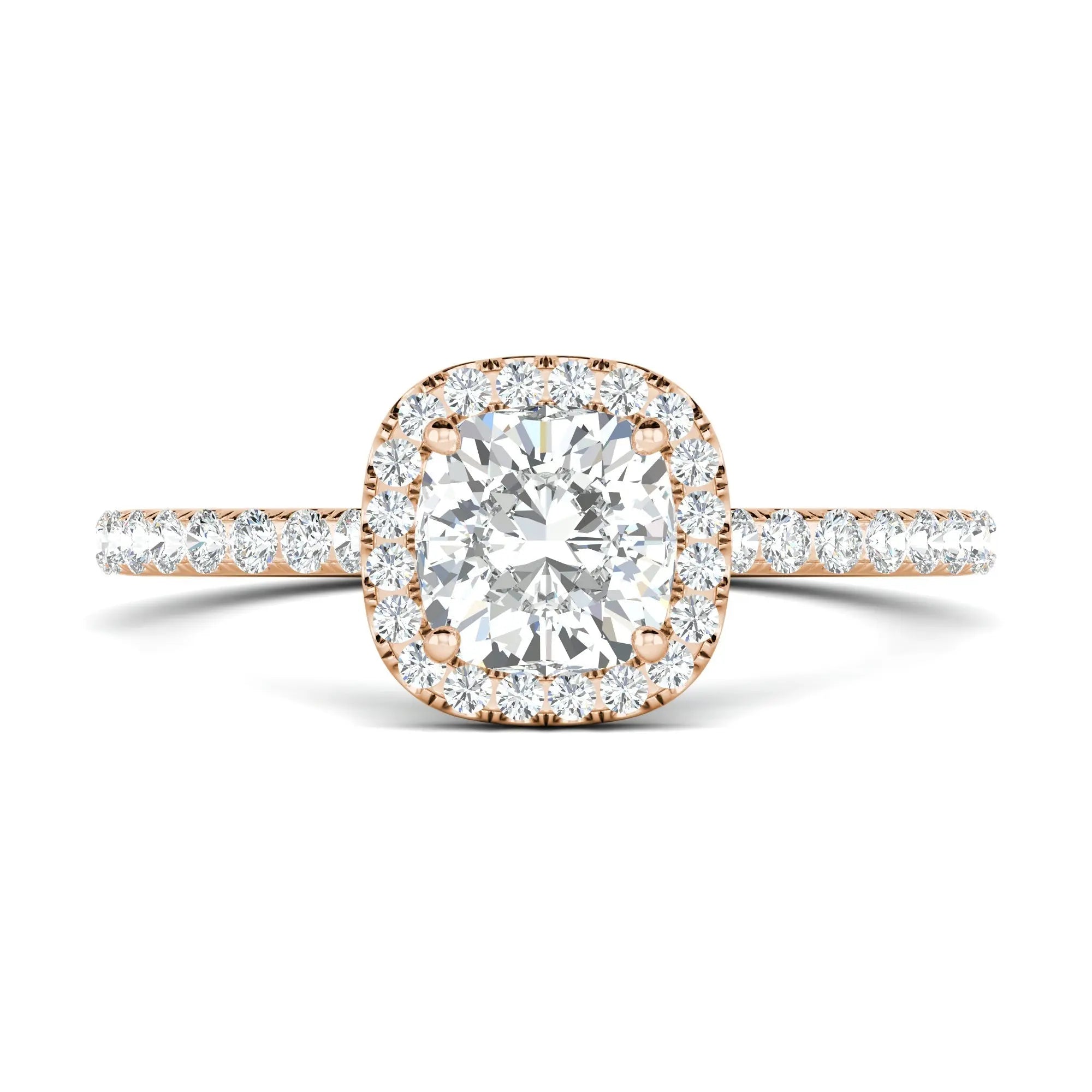 1.0 CT Cushion Halo D- VVS Lab Grown Diamond Pave Engagement Ring