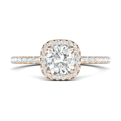 1.0 CT Cushion Halo D- VVS Lab Grown Diamond Pave Engagement Ring