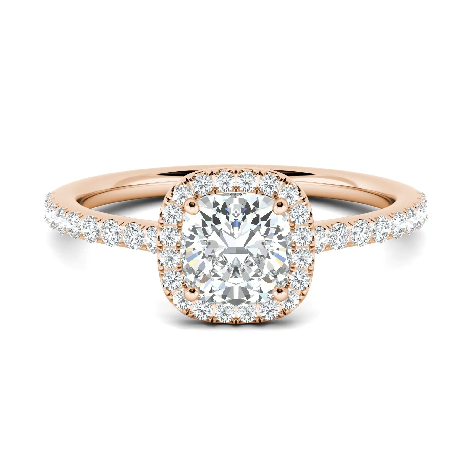 1.0 CT Cushion Halo D- VVS Lab Grown Diamond Pave Engagement Ring