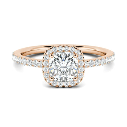 1.0 CT Cushion Halo D- VVS Lab Grown Diamond Pave Engagement Ring