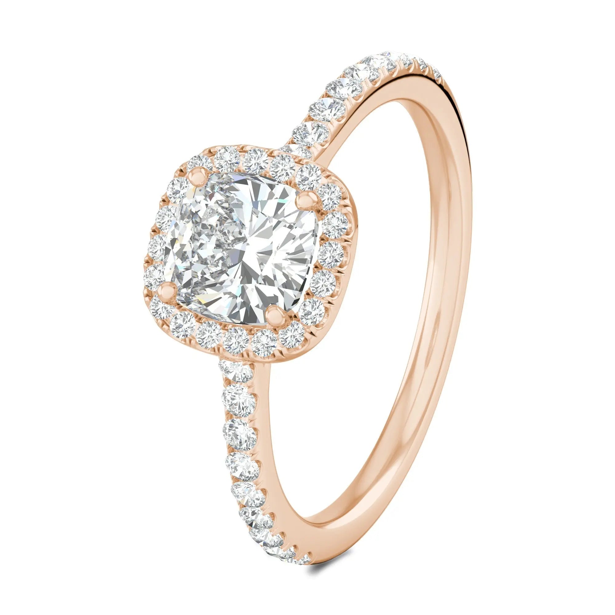 1.0 CT Cushion Halo D- VVS Lab Grown Diamond Pave Engagement Ring