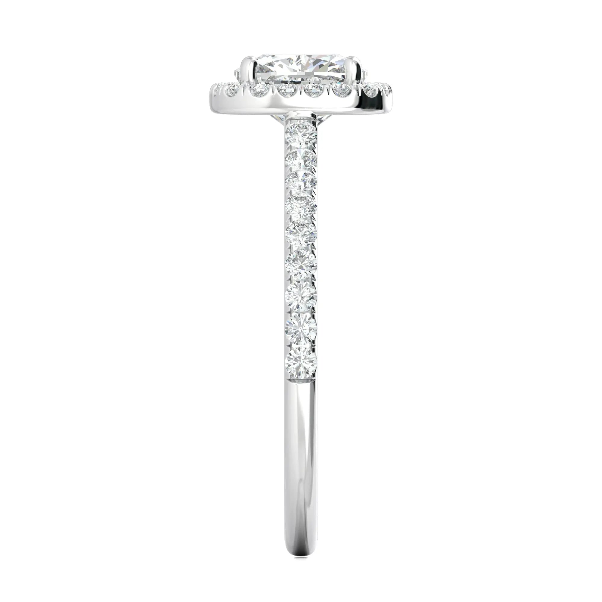 1.0 CT Cushion Halo D- VVS Lab Grown Diamond Pave Engagement Ring