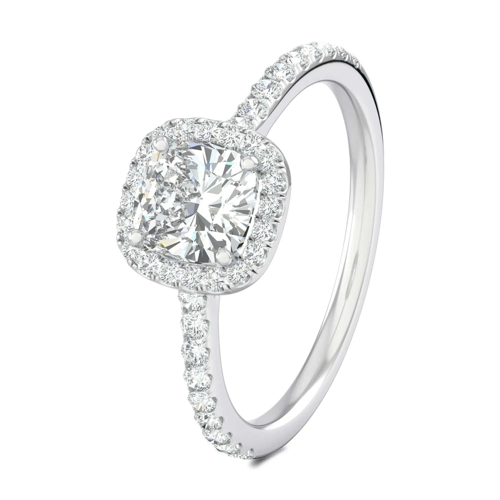 1.0 CT Cushion Halo D- VVS Lab Grown Diamond Pave Engagement Ring