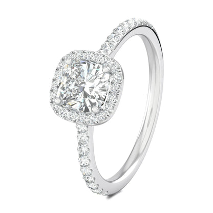 1.0 CT Cushion Halo D- VVS Lab Grown Diamond Pave Engagement Ring