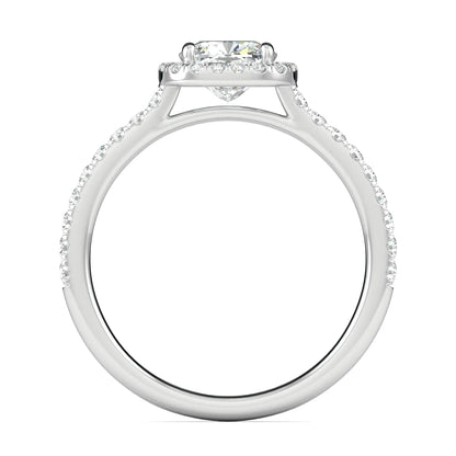 1.0 CT Cushion Halo D- VVS Lab Grown Diamond Pave Engagement Ring