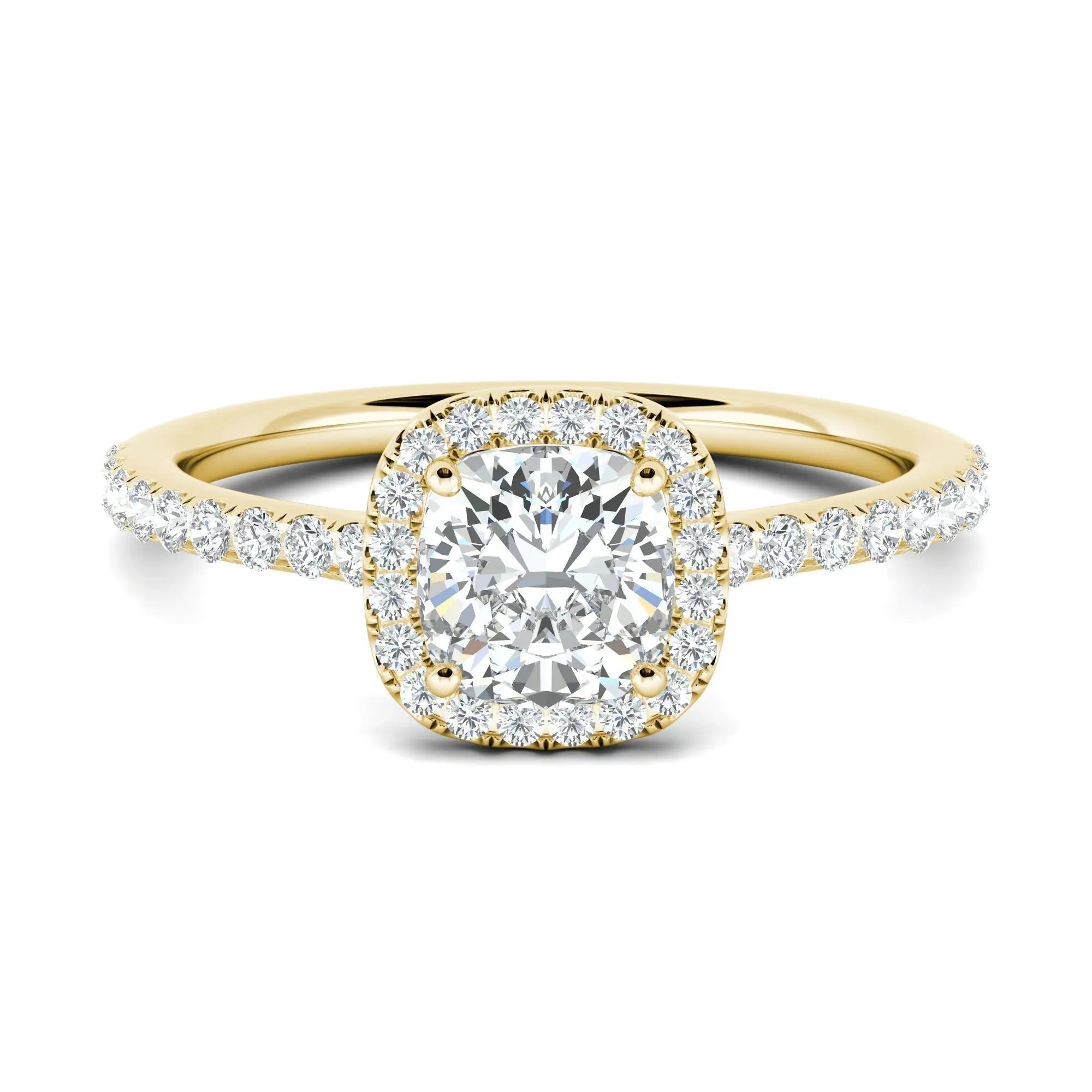 1.0 CT Cushion Halo D- VVS Lab Grown Diamond Pave Engagement Ring