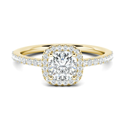 1.0 CT Cushion Halo D- VVS Lab Grown Diamond Pave Engagement Ring