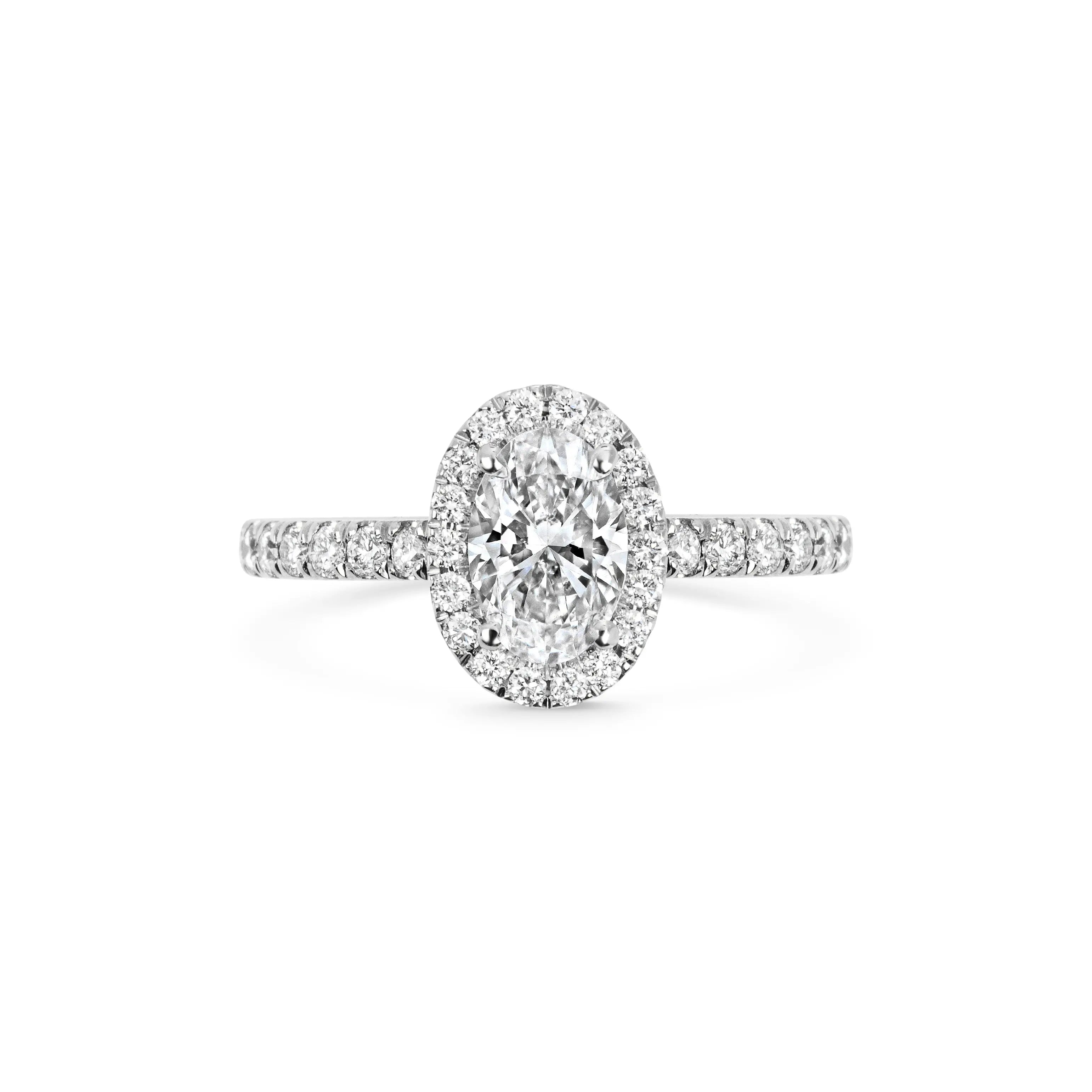 1.0 Ct Oval Cut Halo D- VVS Lab Grown Diamond Pave Engagement Ring