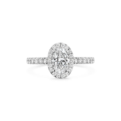 1.0 Ct Oval Cut Halo D- VVS Lab Grown Diamond Pave Engagement Ring