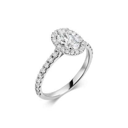 1.0 Ct Oval Cut Halo D- VVS Lab Grown Diamond Pave Engagement Ring