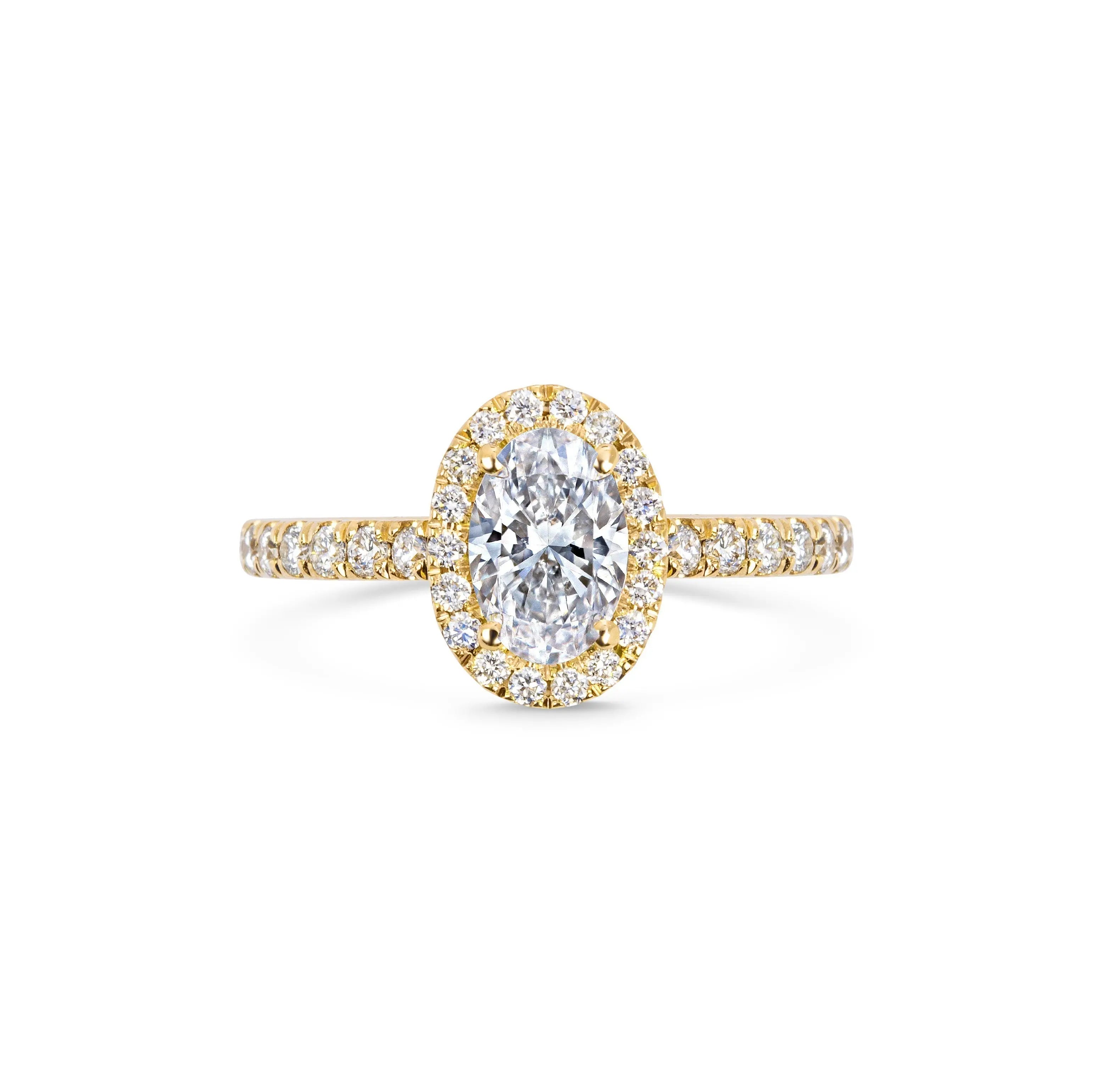 1.0 Ct Oval Cut Halo D- VVS Lab Grown Diamond Pave Engagement Ring