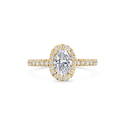 1.0 Ct Oval Cut Halo D- VVS Lab Grown Diamond Pave Engagement Ring